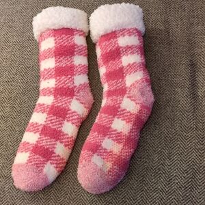 2 Pairs of Muk Luks Pink Plaid Slipper Socks